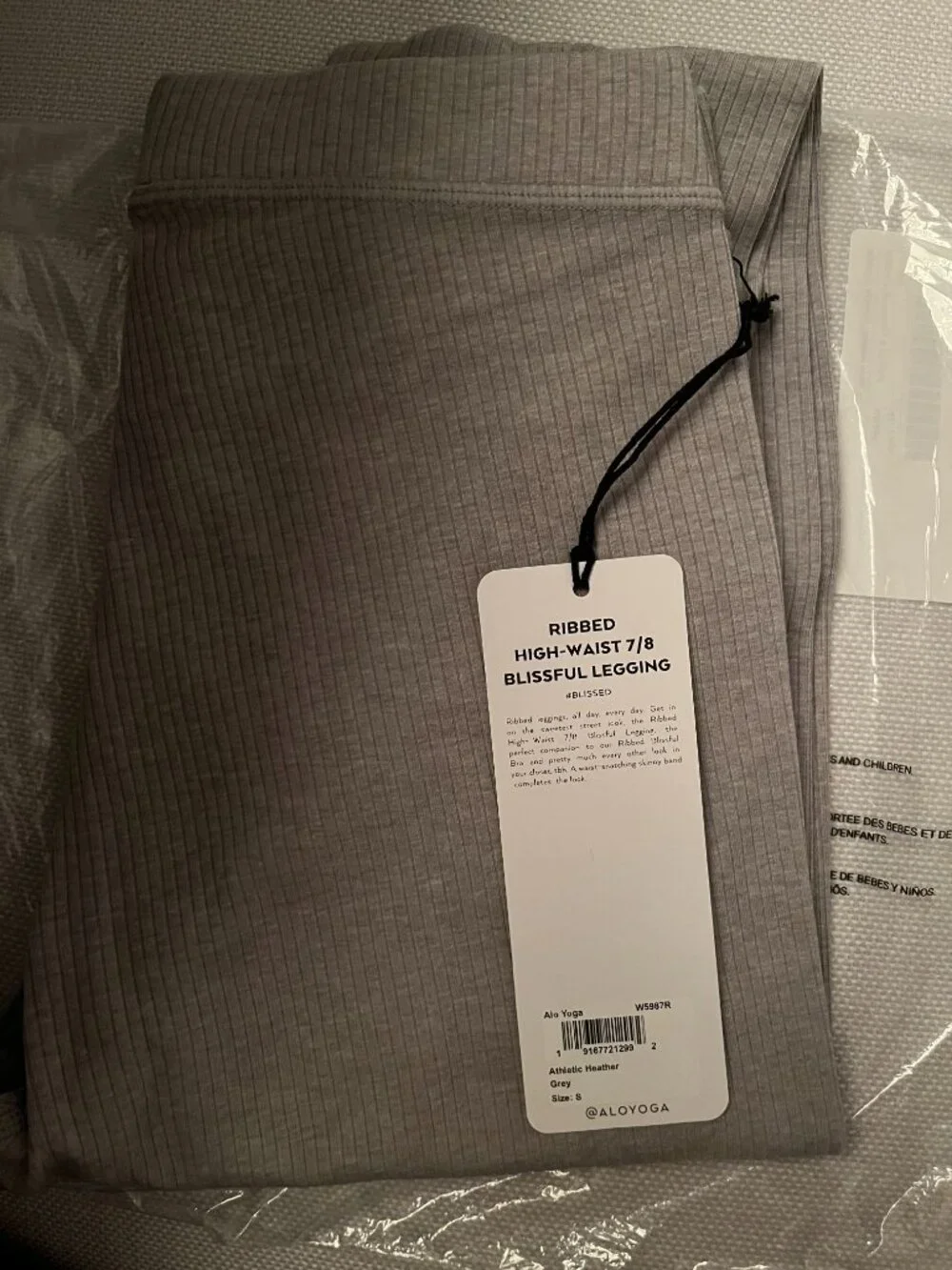 ALO Yoga RIBBED HIGH-WAIST 7/8 BLISSFUL LEGGING HEATHER GREY Size S NWT